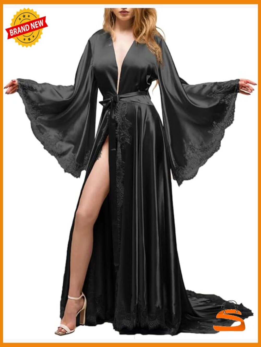 Women's Satin Silk Robe Long Lace Loungewear Kimono Bathrobe Floor-Length